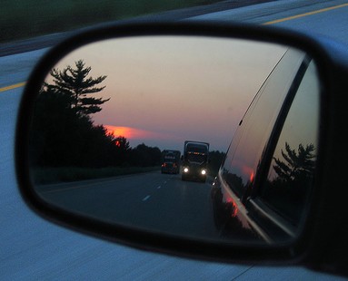 Trucks In Mirror